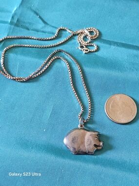 Sterling Silver Pig Pendant Necklace - Silver